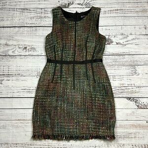 Oleg Cassini Multicolor Tweed Sheath Dress with Black Trim